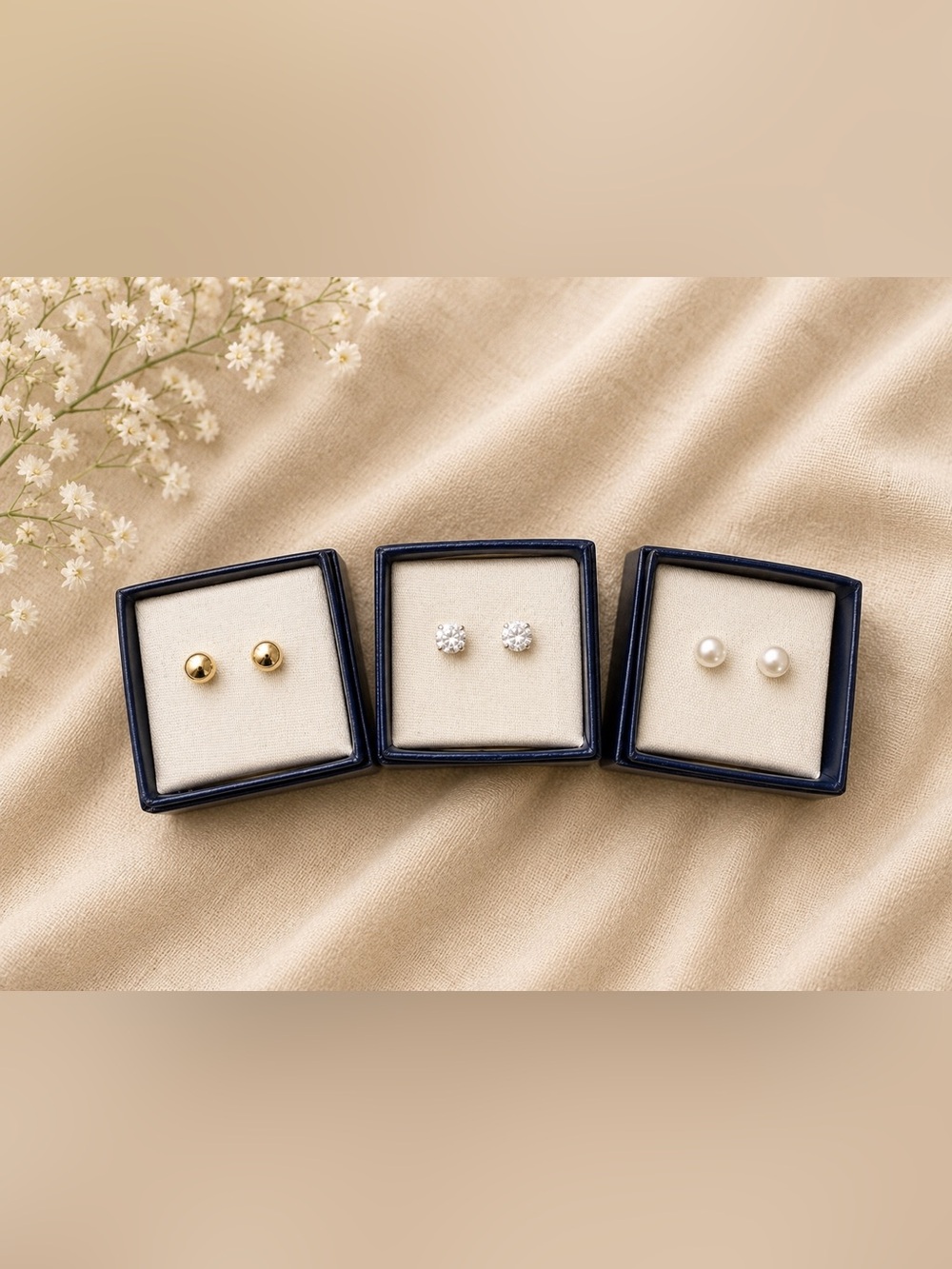 Set of 3 Stud Earrings & Gift Boxes